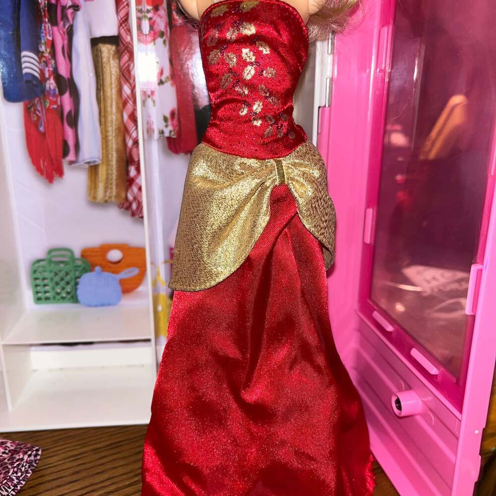 DRESS Fits Barbie- Red and Gold GOWN